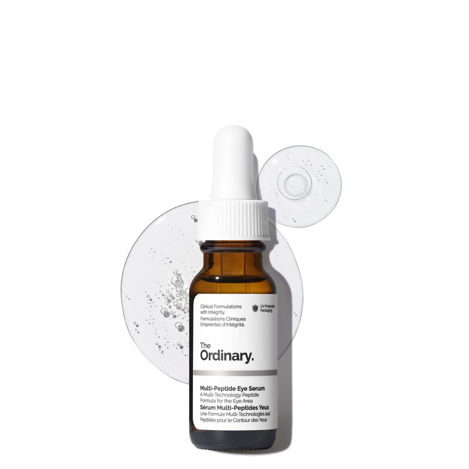 The Ordinary eye serum front packaging showing bottle and label benefits