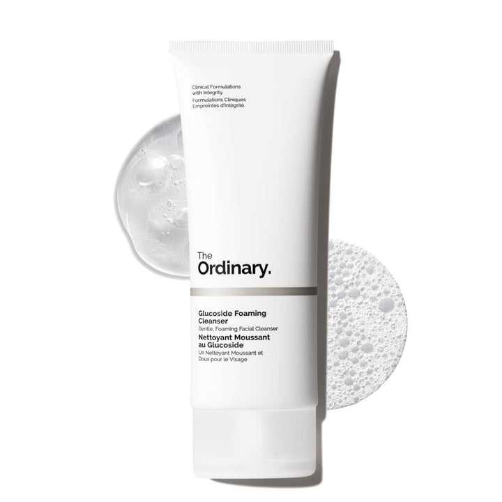 The Ordinary foaming cleanser front bottle showing minimalist label and volume benefit