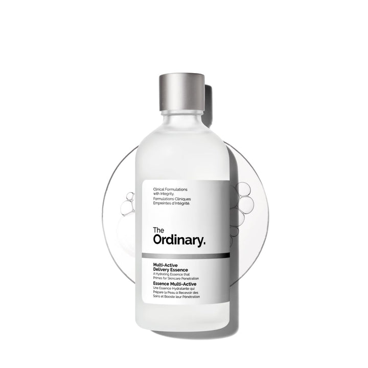 The Ordinary front bottle of Multi-Active Delivery Essence showing clear hydrating formula