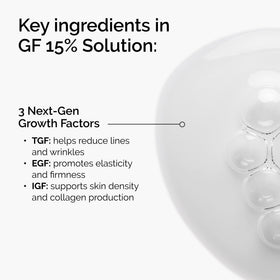 The Ordinary GF 15% label close-up, displays active growth-factor ingredients clearly
