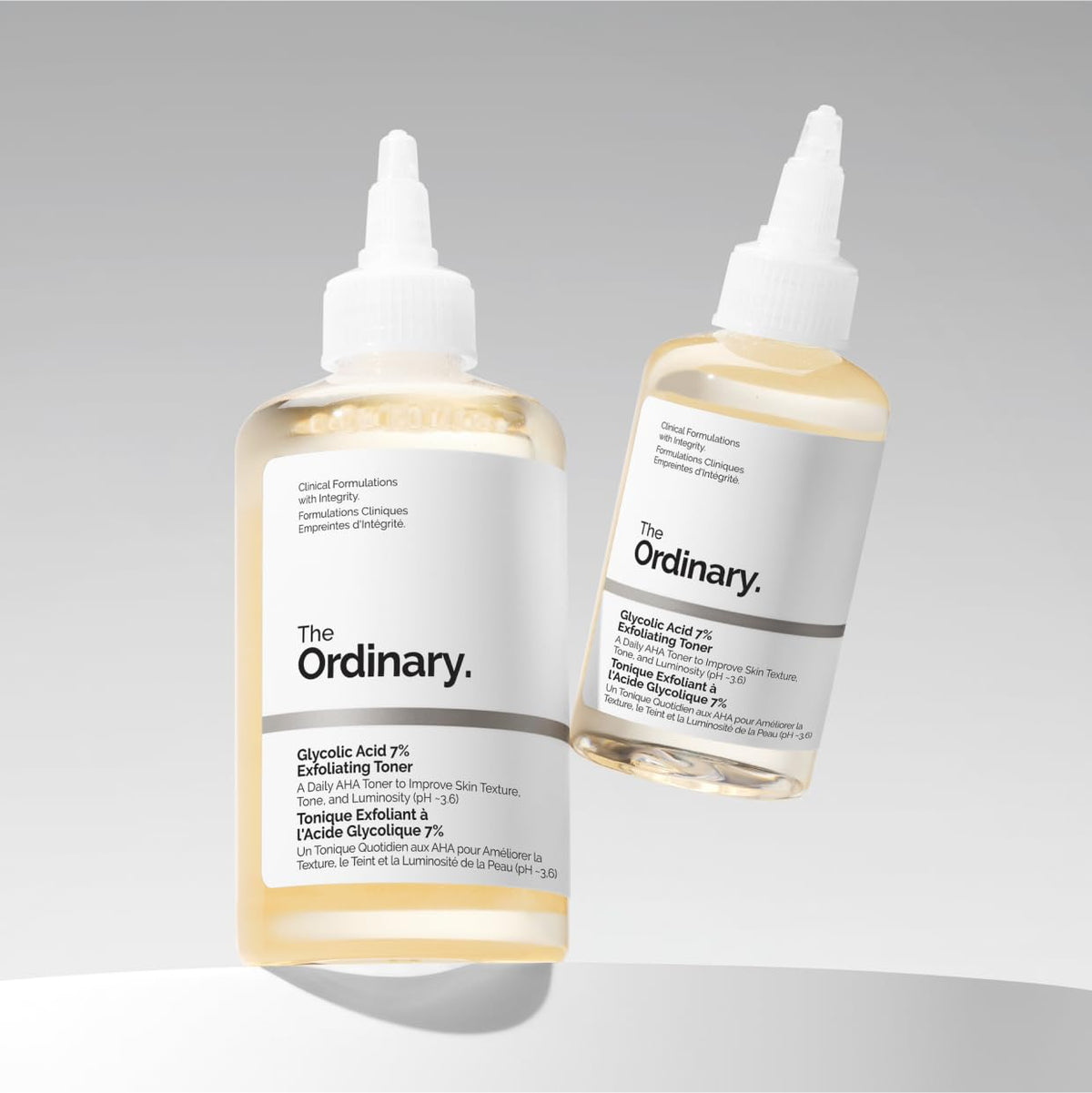 The Ordinary close-up label and ingredients list, highlighting glycolic acid concentration and safety