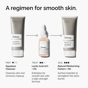 The Ordinary in-use nighttime routine on a vanity showing safe evening exfoliation benefit
