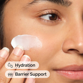 The Ordinary ingredient list label closeup, shows skin-identical components for barrier support
