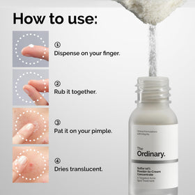 The Ordinary powder dispense from bottle demonstrating controllable dosing and low waste
