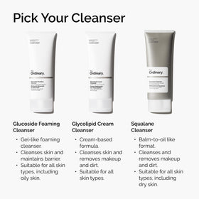 The Ordinary squalane cleanser on bathroom counter in routine setup showing daily use benefit