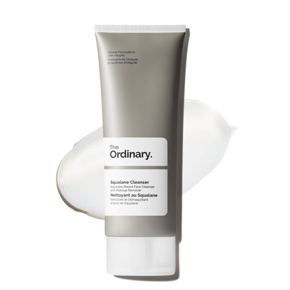 The Ordinary squalane cleanser bottle front view showing packaging and size benefit