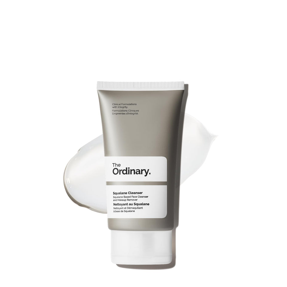 The Ordinary travel-size cleanser front view showing label and compact bottle benefit: easy packing