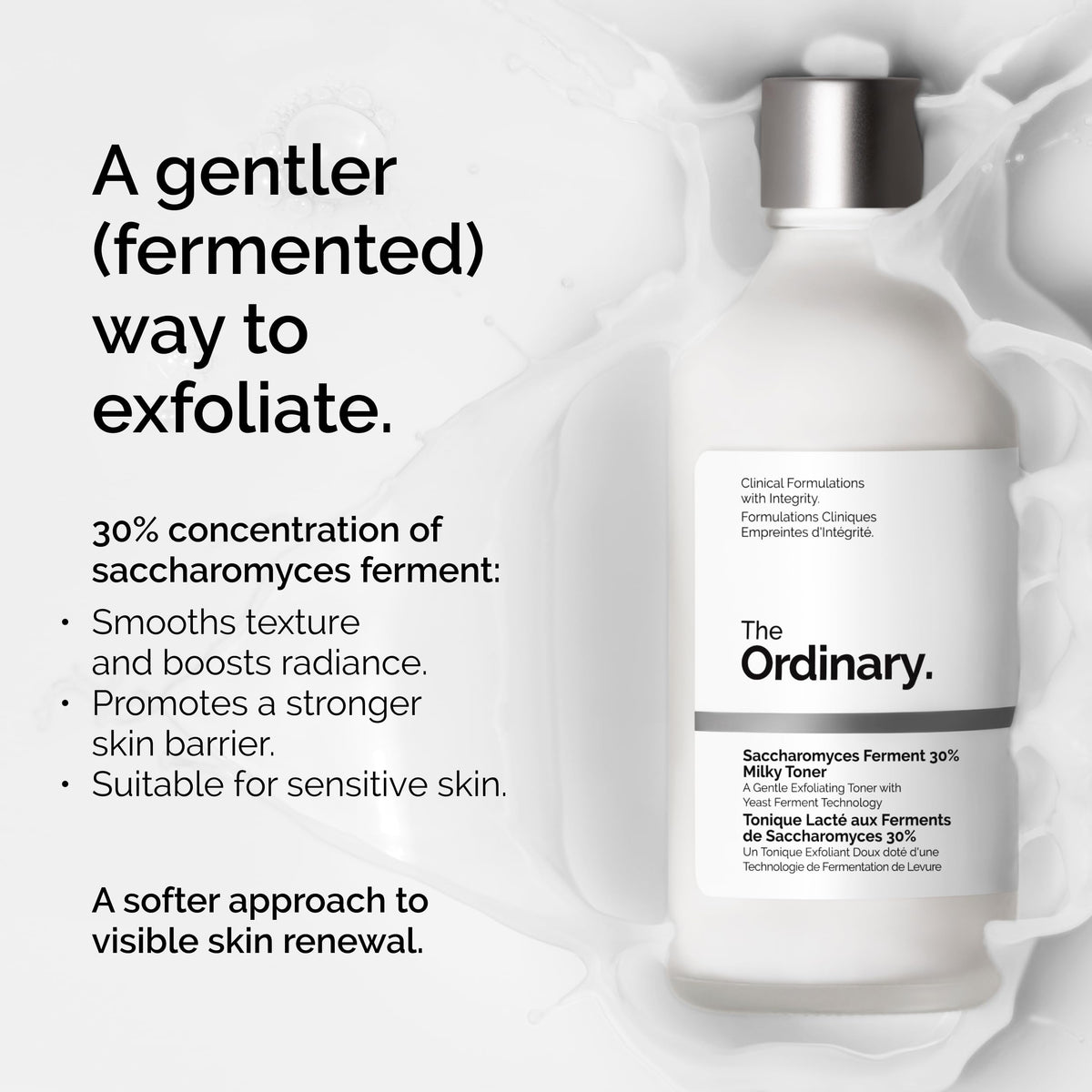 The Ordinary saccharomyces ferment toner on bathroom shelf implying routine integration and hydration