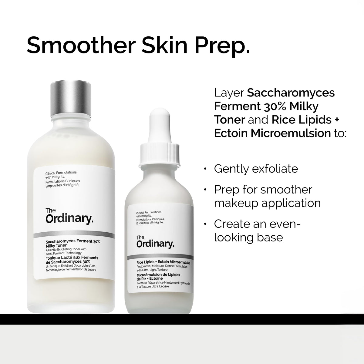 The Ordinary saccharomyces ferment toner with ingredient cards flatlay showing ferment and NAG benefits