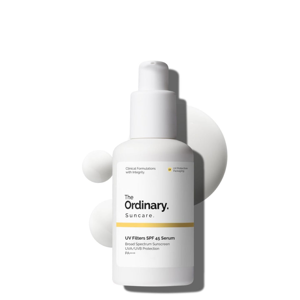 The Ordinary front packaging showing SPF 45 label and benefits