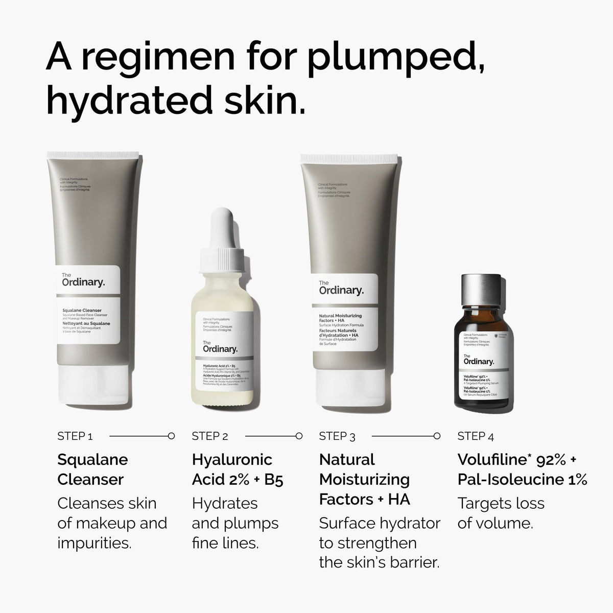The Ordinary label close-up showing Volufiline and palmitoyl isoleucine ingredients for clarity