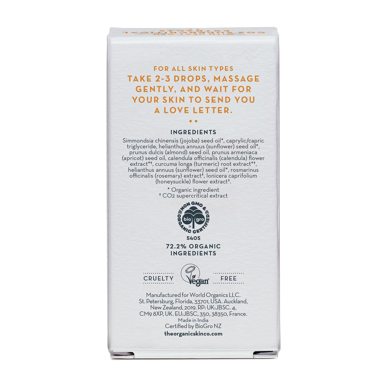 The Organic Skin Co. bottle in a spa-style setting conveying calming honeysuckle scent benefit