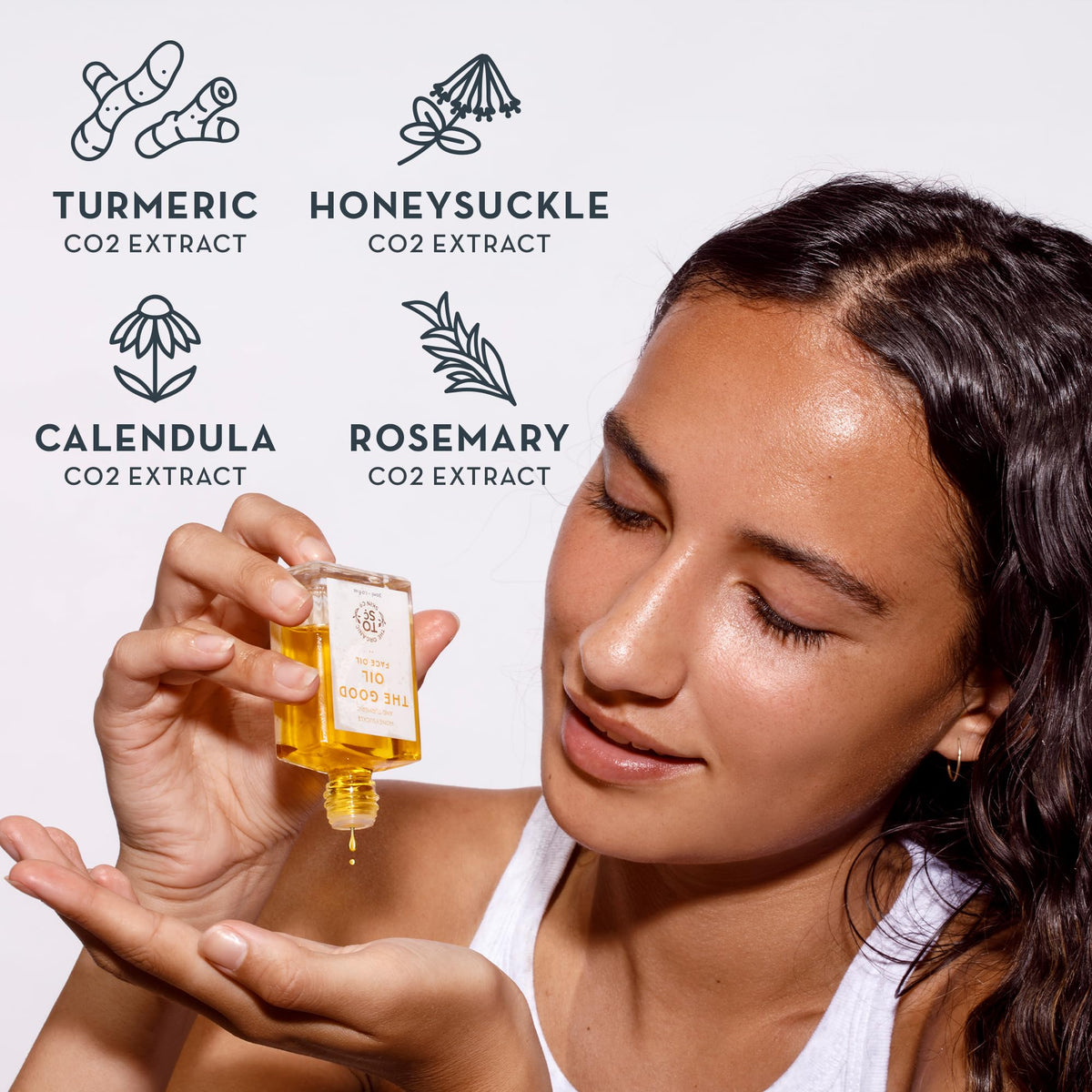 The Organic Skin Co. oil texture close-up showing lightweight absorption and glow