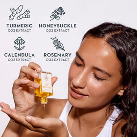 The Organic Skin Co. oil texture close-up showing lightweight absorption and glow
