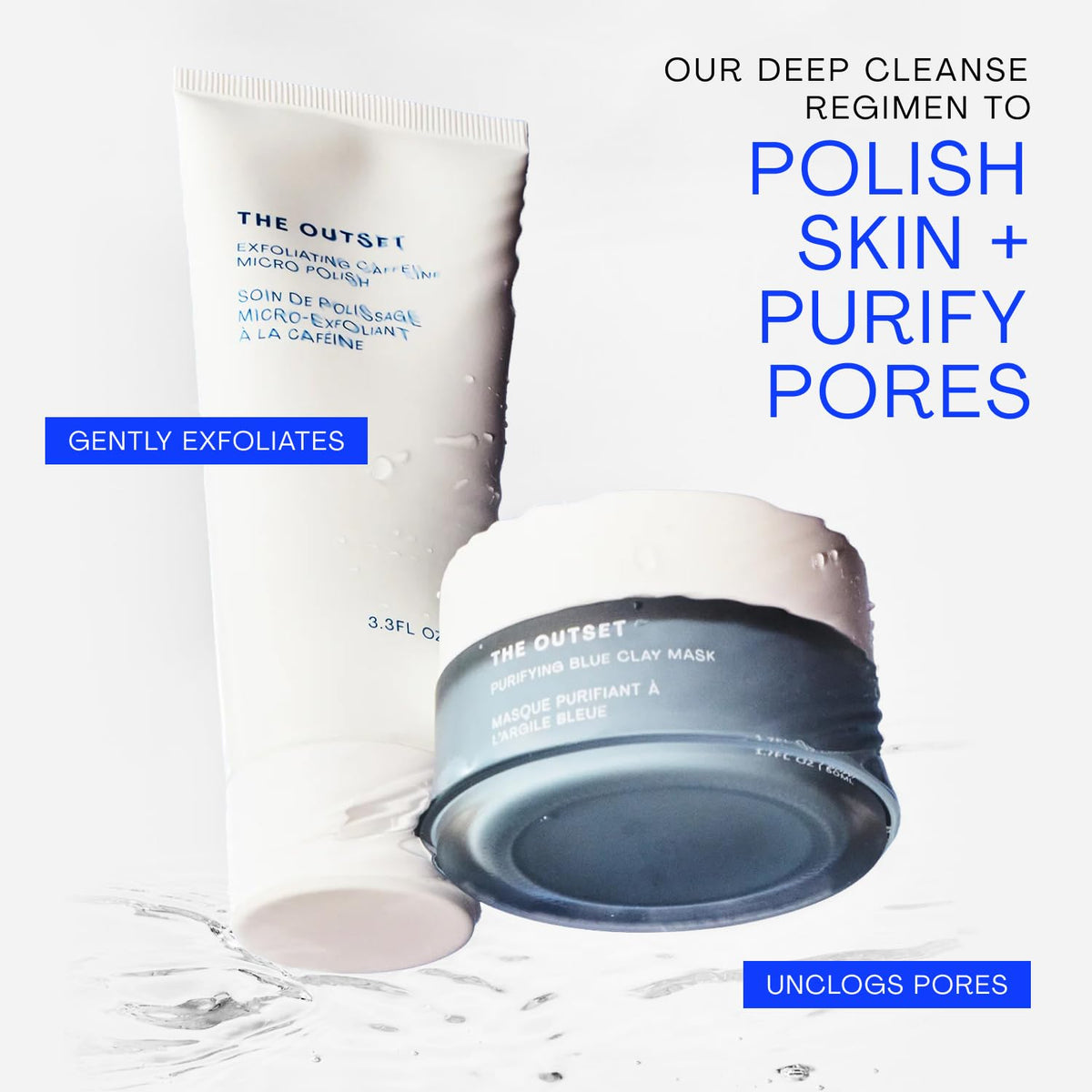 Ingredient label close-up showing The Outset key actives for pore clarity