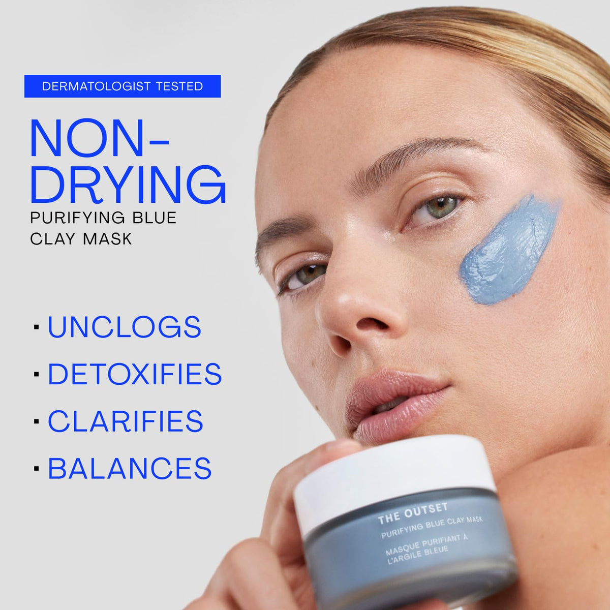 The Outset open jar showing velvety mask texture and easy application