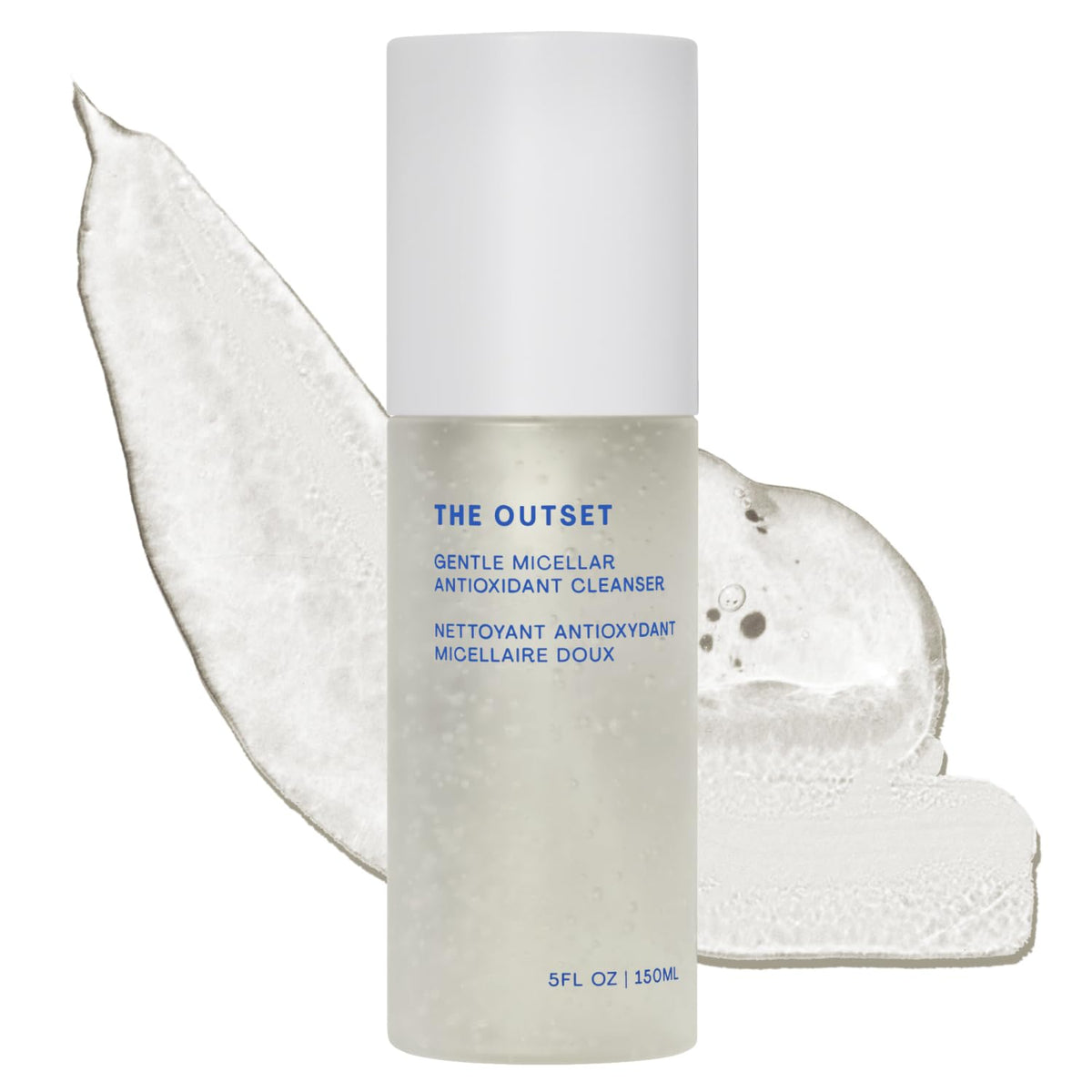 The Outset front bottle showing clean packaging and benefit of gentle cleansing