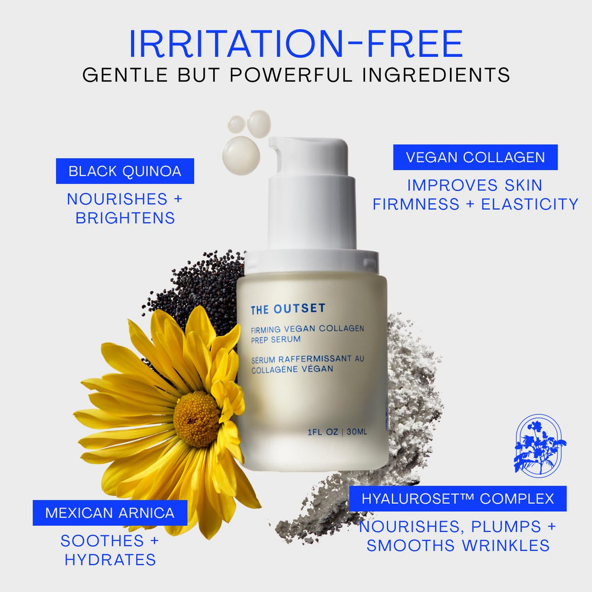 The Outset serum being smoothed onto neck showing plumping and smoothing effect