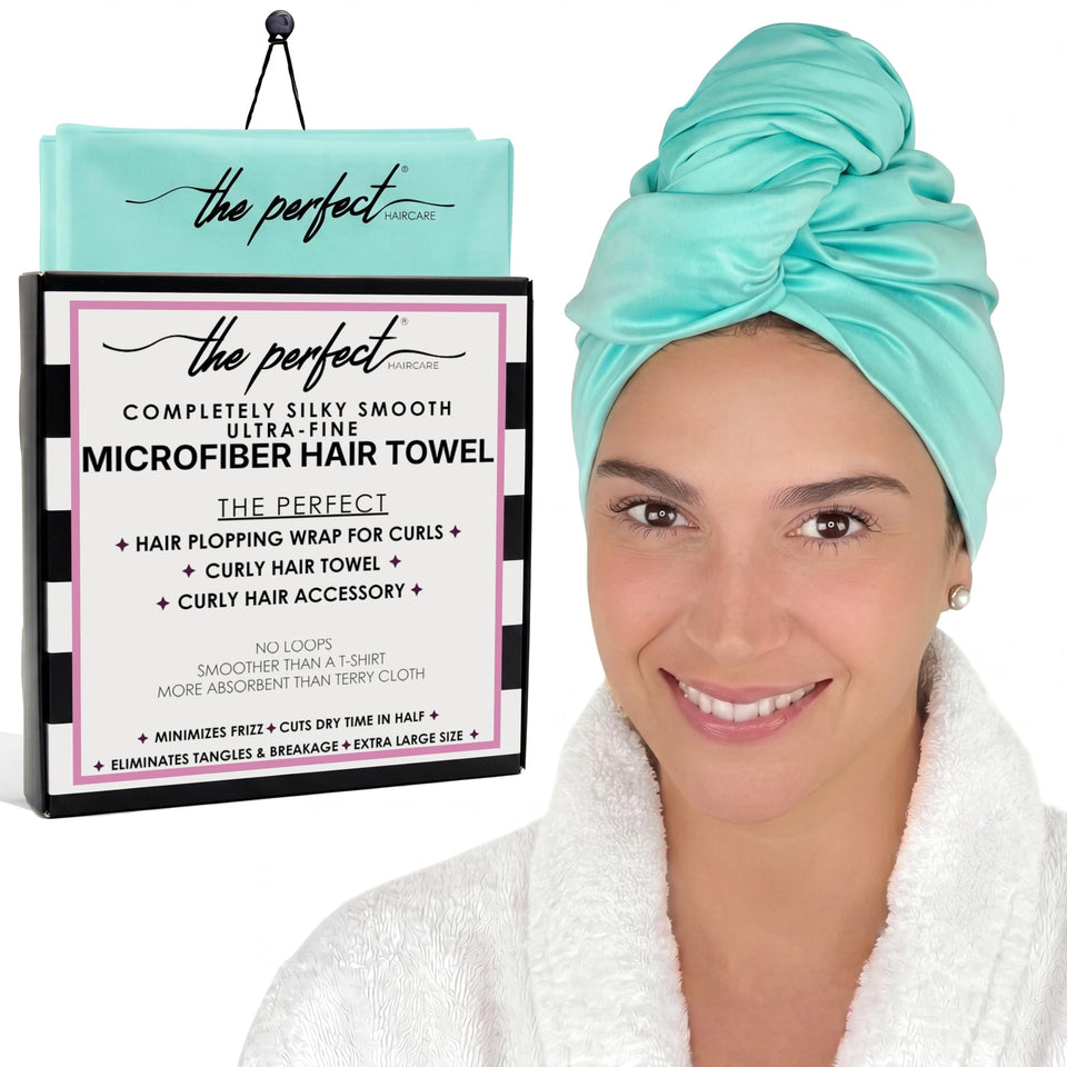 THE PERFECT HAIRCARE front view of towel wrap showing full coverage and fast drying benefit