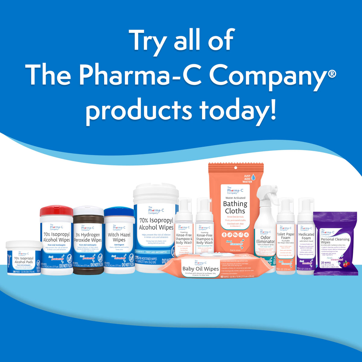 The Pharma-C Company wipes in travel pouch showing portability and on-the-go refresh