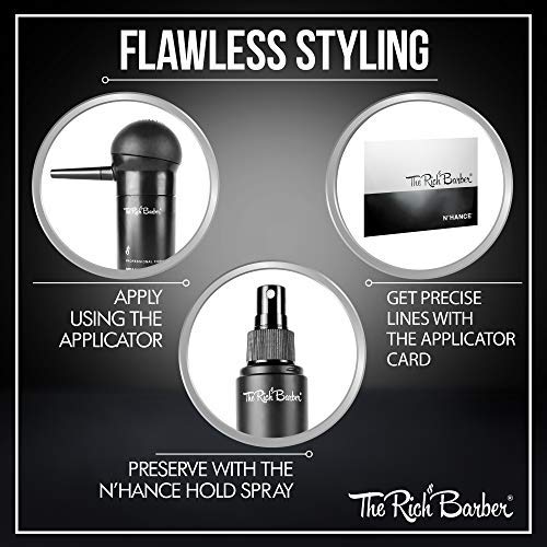 Application of The Rich Barber fibers on hairline, quickly hides thinning areas