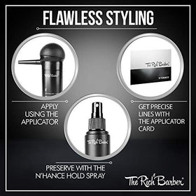 Application of The Rich Barber fibers on hairline, quickly hides thinning areas