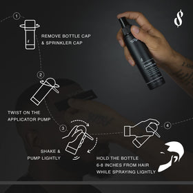 The Rich Barber full kit flatlay with fibers, pump, card and hold spray