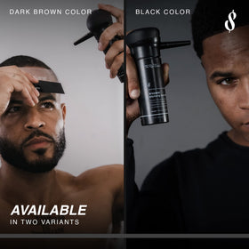 The Rich Barber kit in use applying fibers to a receding hairline