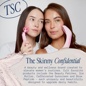 Bathroom vanity scene with The Skinny Confidential serum ready for daily routine