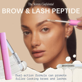 The Skinny Confidential wand applying serum to brows for precise grooming and hold