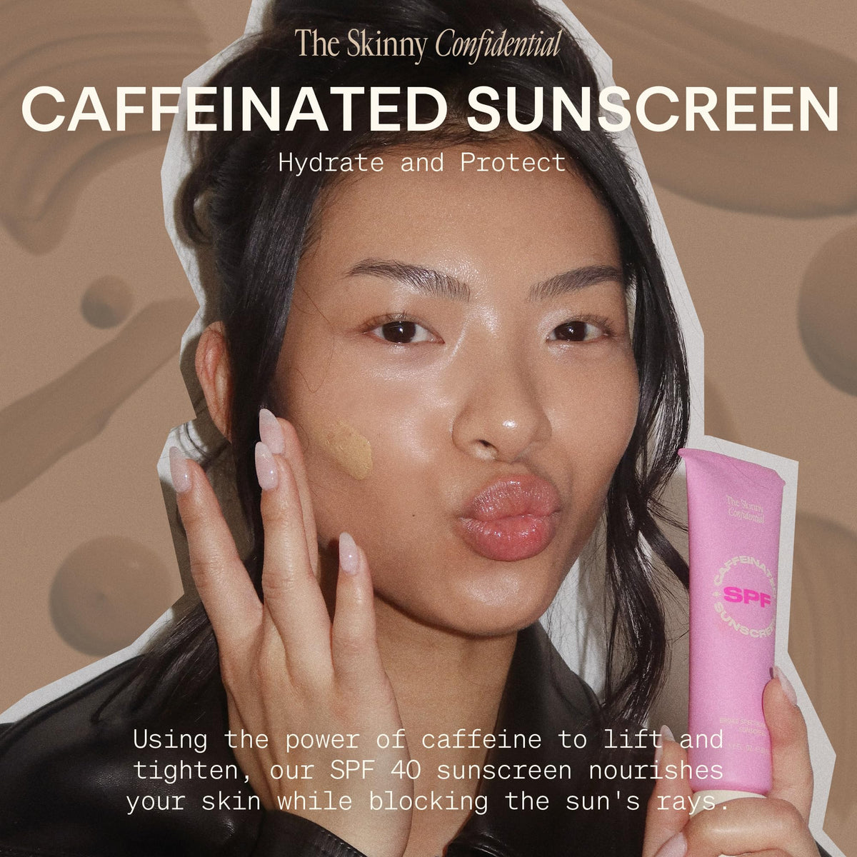 The Skinny Confidential sunscreen texture swatch on skin highlighting lightweight finish