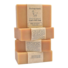 The Soap Haven front packaging showing goat milk and honey benefits