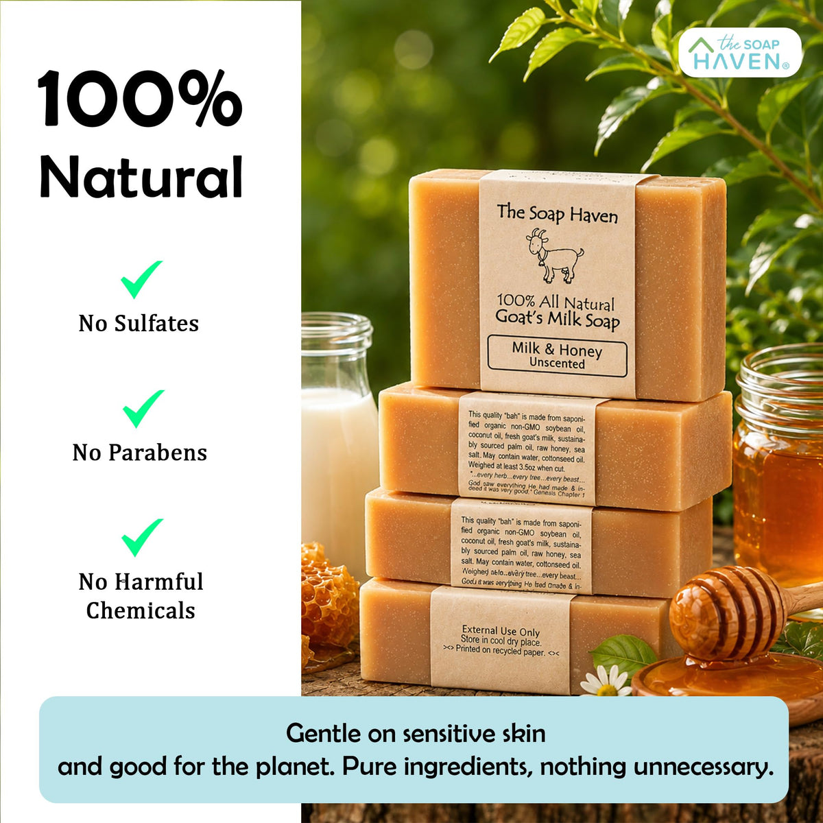 The Soap Haven label close-up displaying natural ingredient list