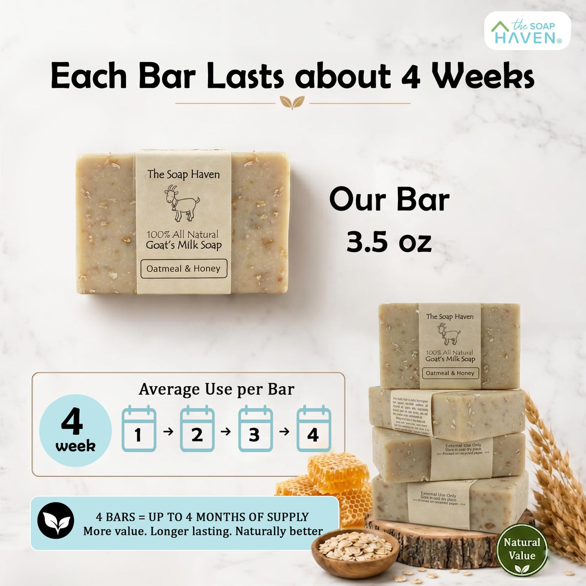 Stacked bars in a bathroom setting demonstrating The Soap Haven decorative storage idea