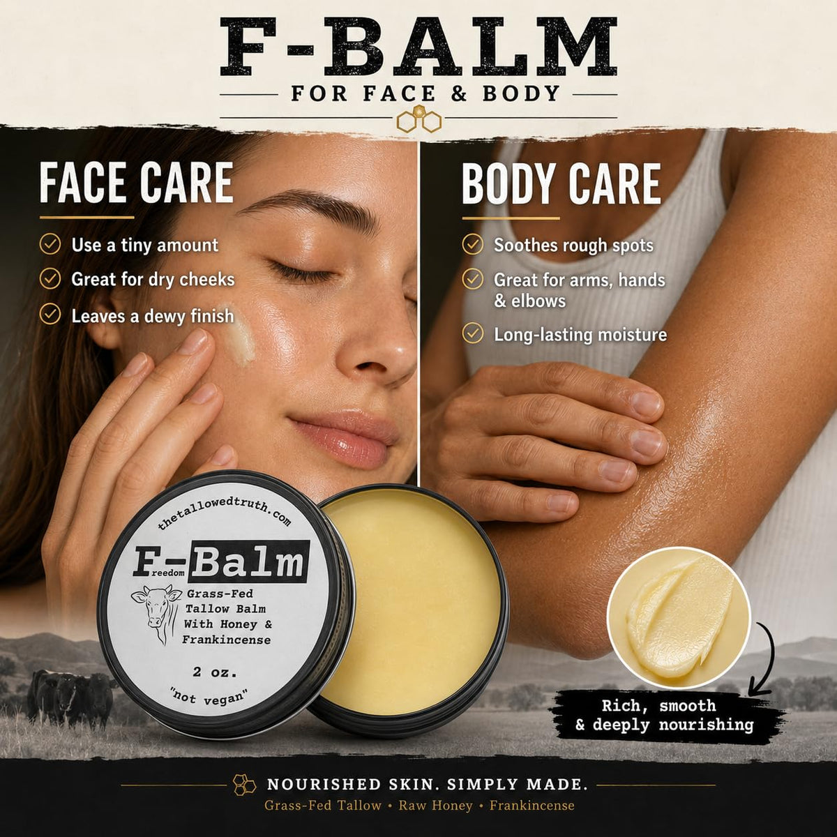 The Tallowed Truth ingredients bowl with tallow and honey highlighting purity
