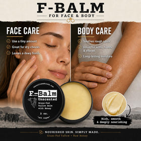 The Tallowed Truth ingredients label closeup displaying grass‑fed tallow and simple formulation