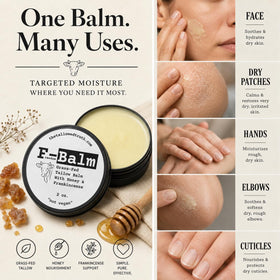 The Tallowed Truth open jar texture close-up showing creamy absorbent balm