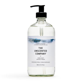 The Unscented Company front glass bottle showing label and pump for clean aesthetic