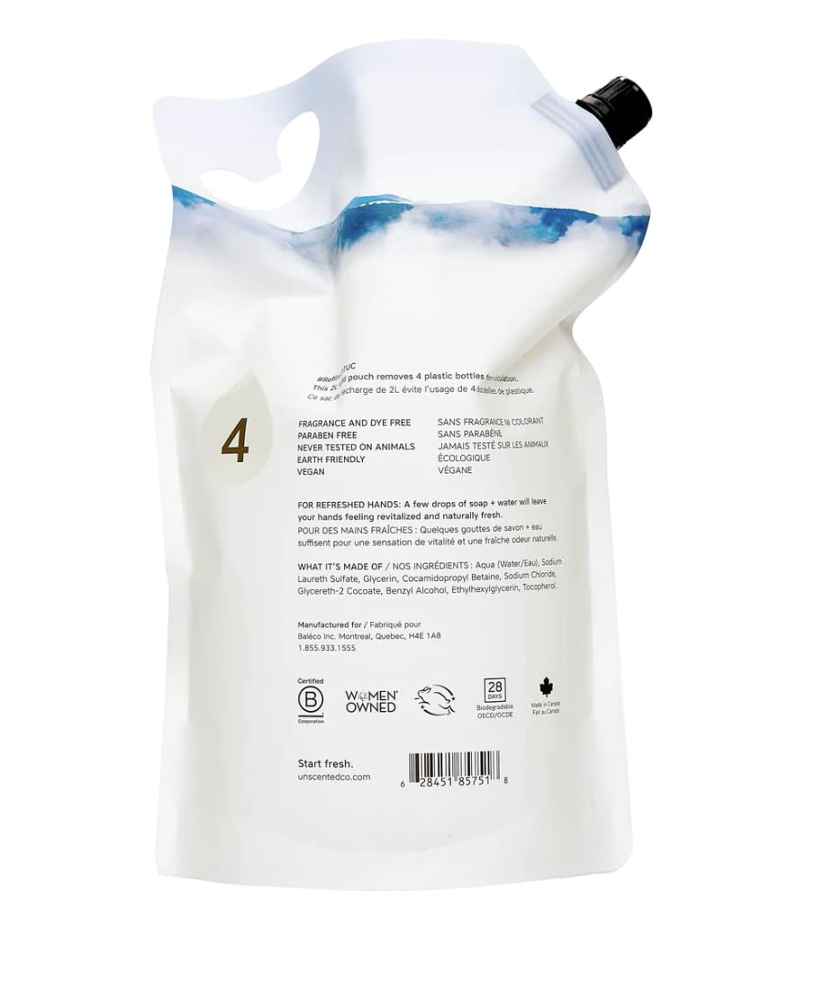 The Unscented Company refill bag in a minimalist bathroom demonstrating sustainable choice