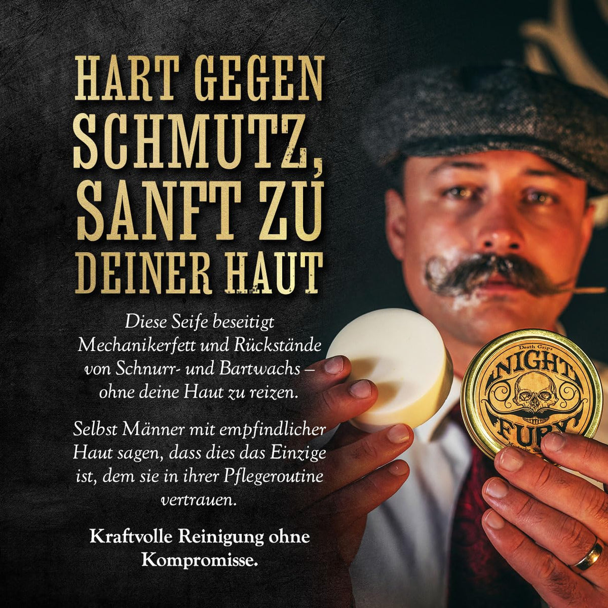 THE VINTAGE GROOMING CO. Night Fury label and ingredients emphasize goat’s milk nourishment