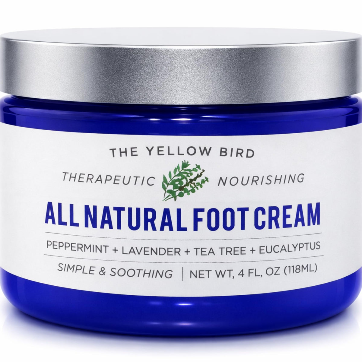The Yellow Bird front jar showing label and natural foot care benefit