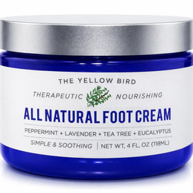 The Yellow Bird front jar showing label and natural foot care benefit