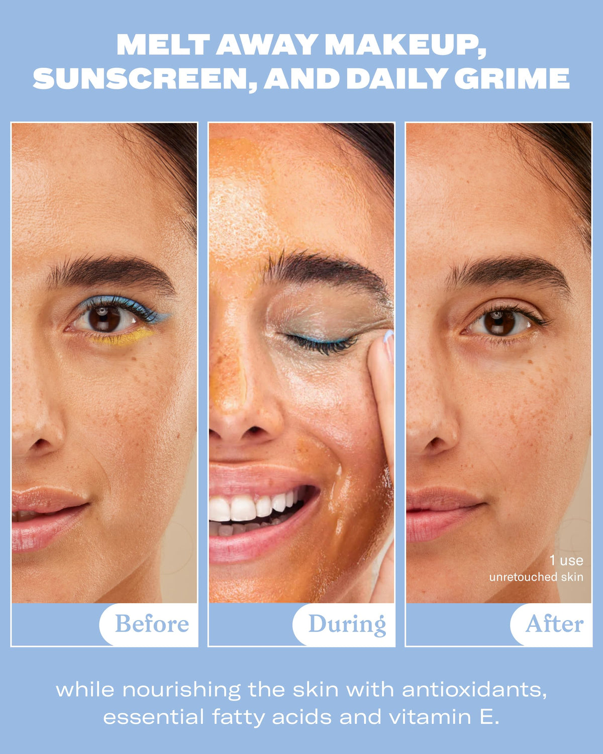 Then I Met You balm melting on model's skin demonstrating efficient makeup removal