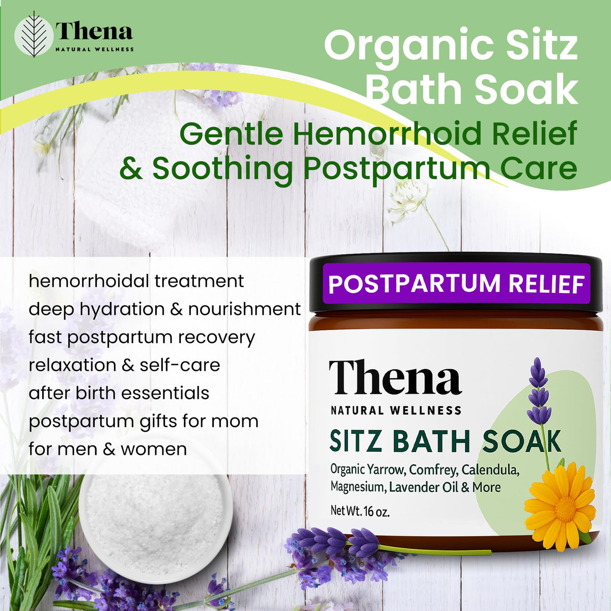 THENA Natural Wellness in a serene bathroom setting promoting relaxation and recovery