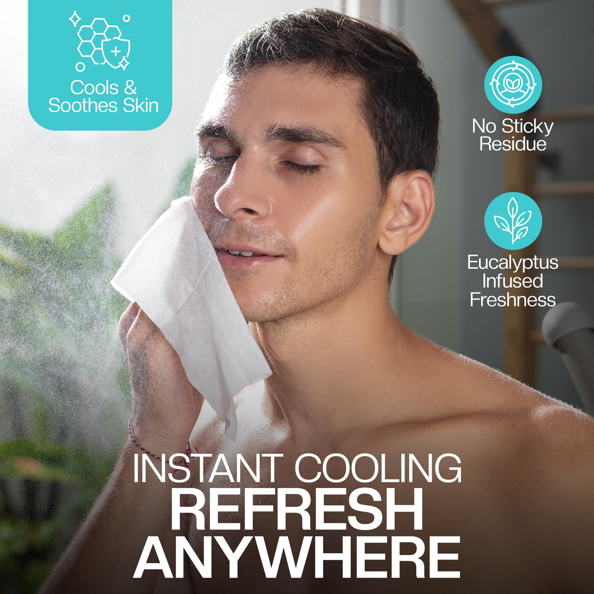 The Nobleman wipe used outdoors showing instant cooling relief