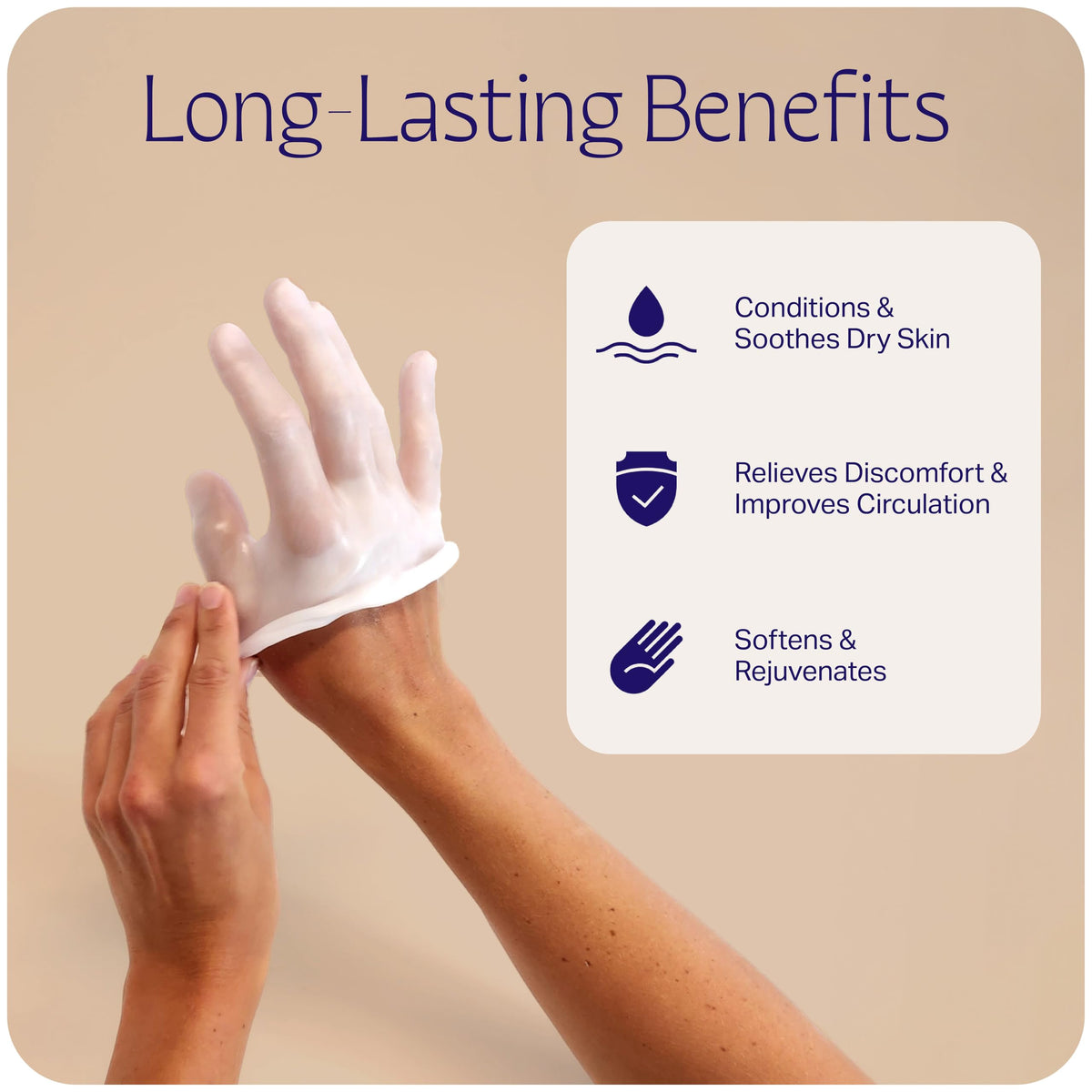 Therabath feet wrapped in paraffin glove showing deep moisturization benefit