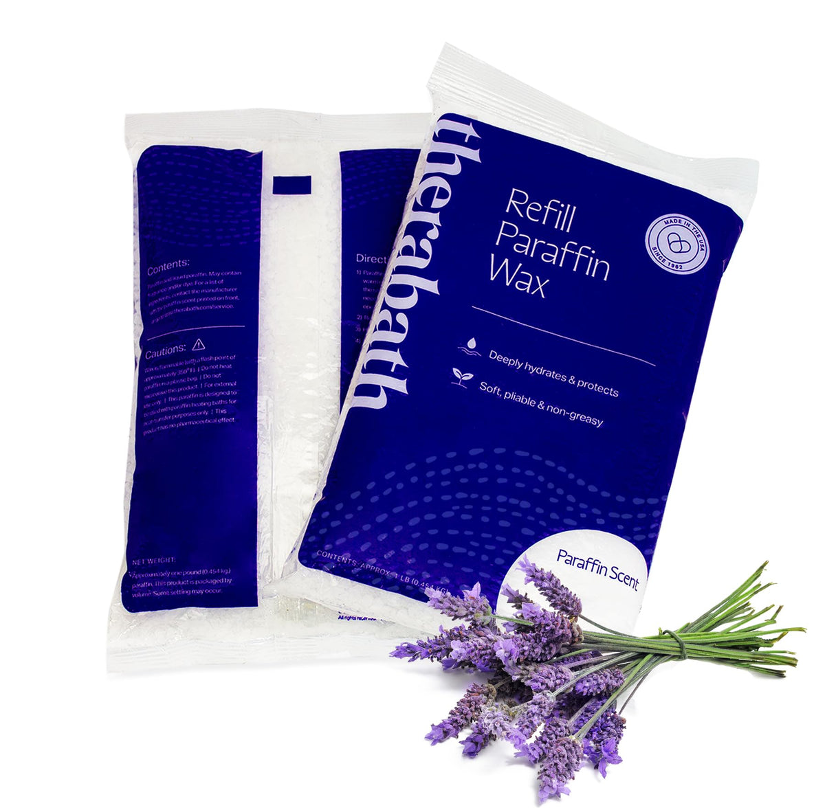 Therabath front packaging showing lavender refill and clear labeling benefits