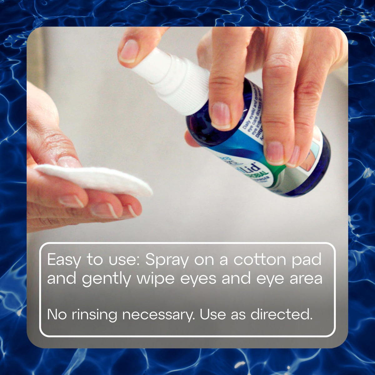 TheraTears SteriLid applied to closed eyelid demonstrating easy use