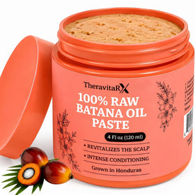 TheravitaRx bottle front packaging showing pure Batana oil benefits