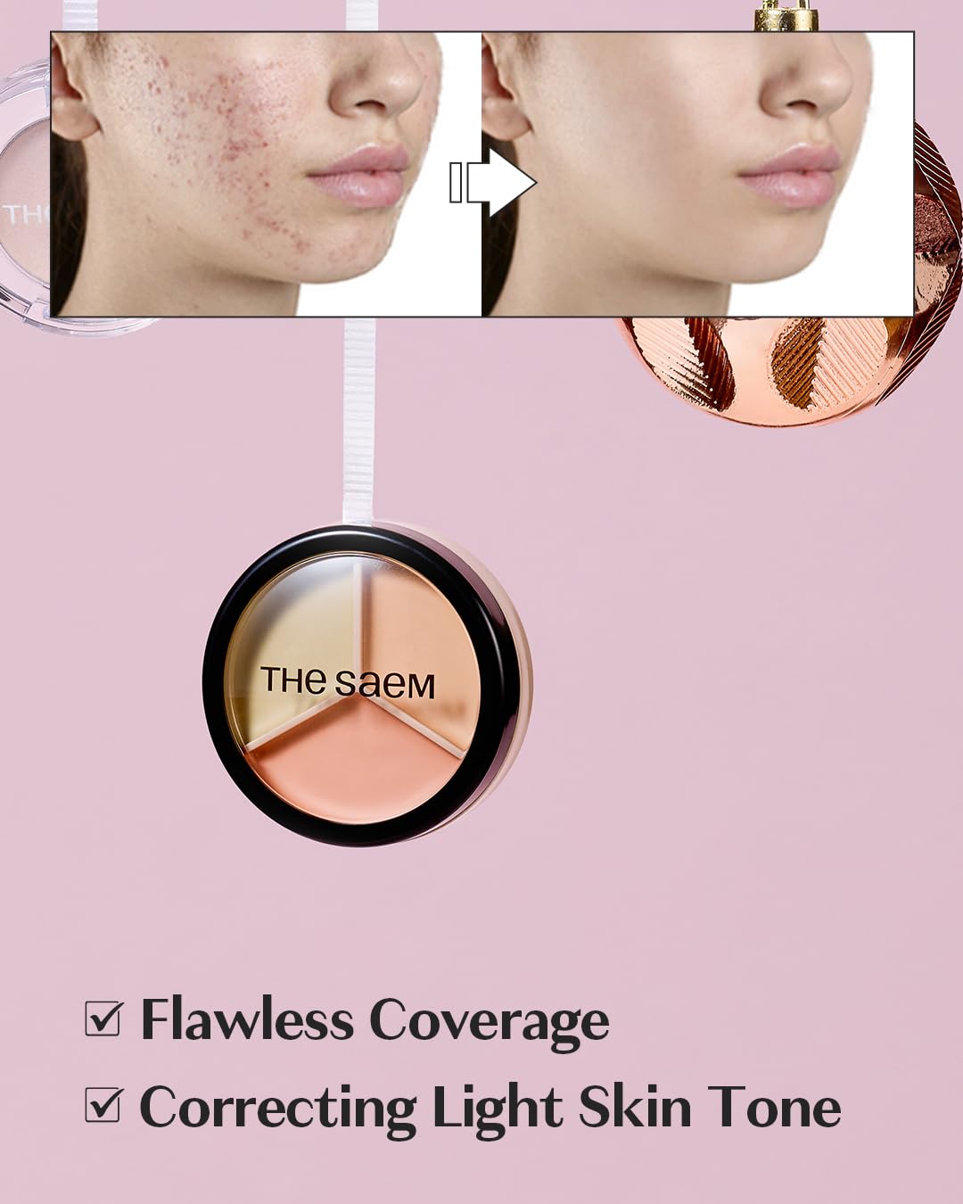 THESAEM 03 Correct Up Beige open palette showing beige green peach shades for targeted correction